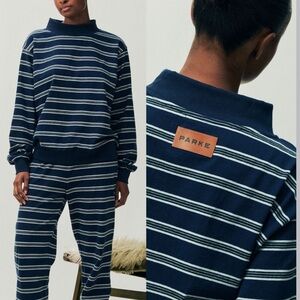 PARKE Holiday Striped Mockneck pullover snowflake stripe S/M NEW